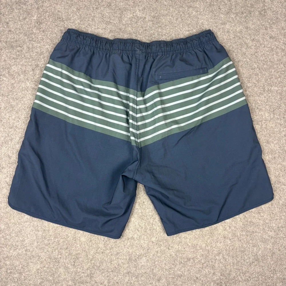 Fair Harbor M XXL Swim Trunks Navy Blue Green Striped Board Shorts 8 Inch Inseam